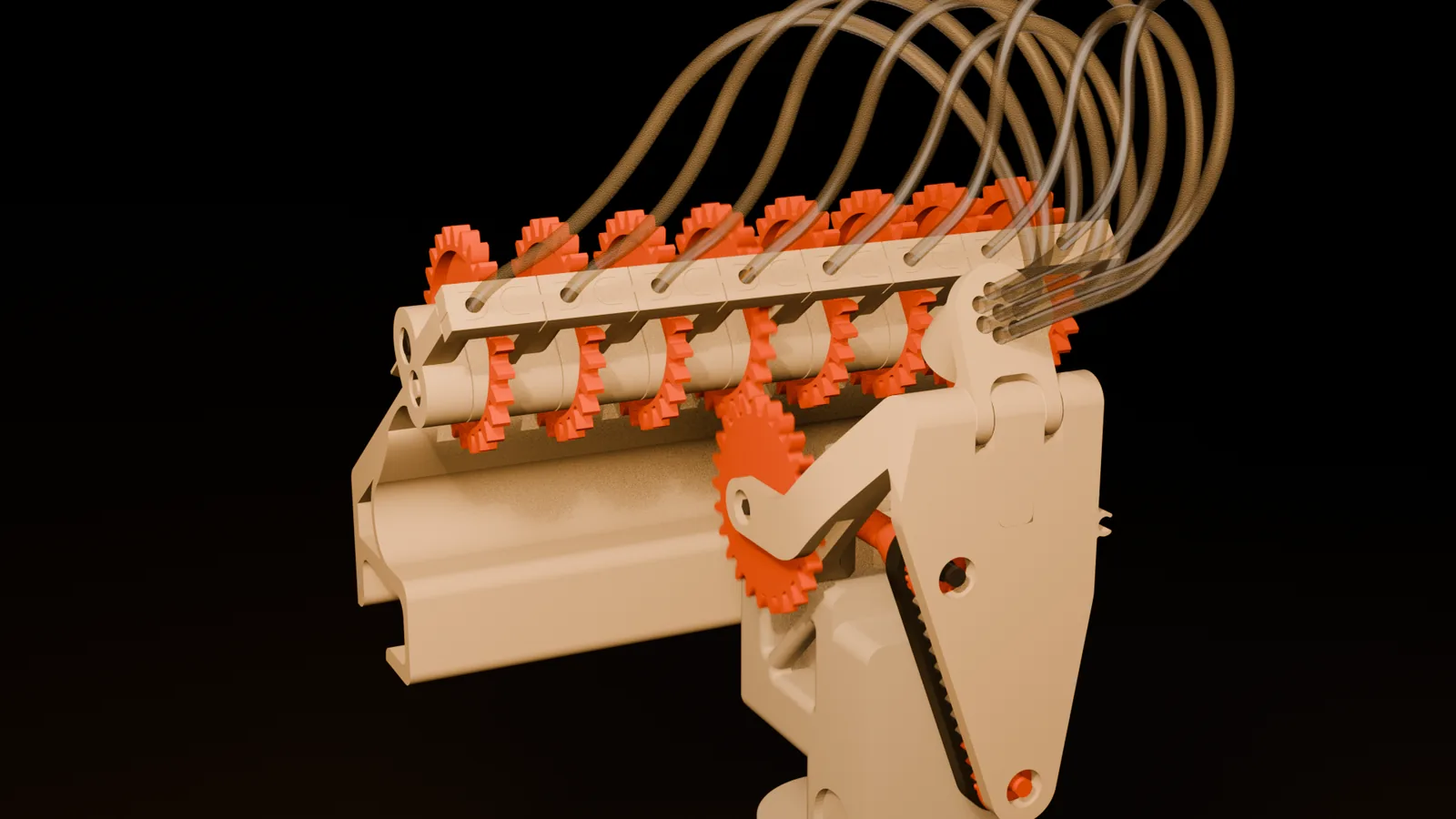 CAD render of the toolhead wheel meeting the wheel of one docking station